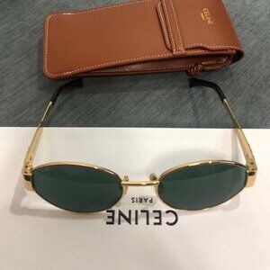 Celine Triomphe Gold Metal Sunglasses with Green Lenses